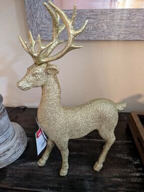 NEW! Christmas Reindeer Deer Stag Gold Glitter Tabletop Holiday Decor Boho 12.5"